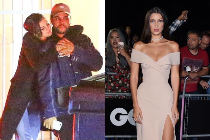 ▲賽琳娜（左起）被拍到和威肯在街頭擁吻，威肯前女友貝拉似乎十分不滿。（合成圖／翻攝自《每日郵報》、Twitter，2017.01.15）