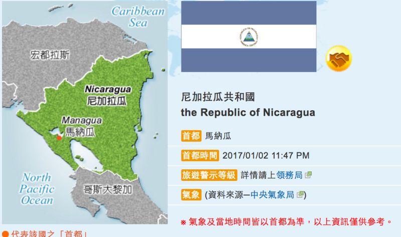 ▲總統蔡英文將訪問中美洲最大國尼加拉瓜。（圖／翻攝自外交部網站,2017.01.03）