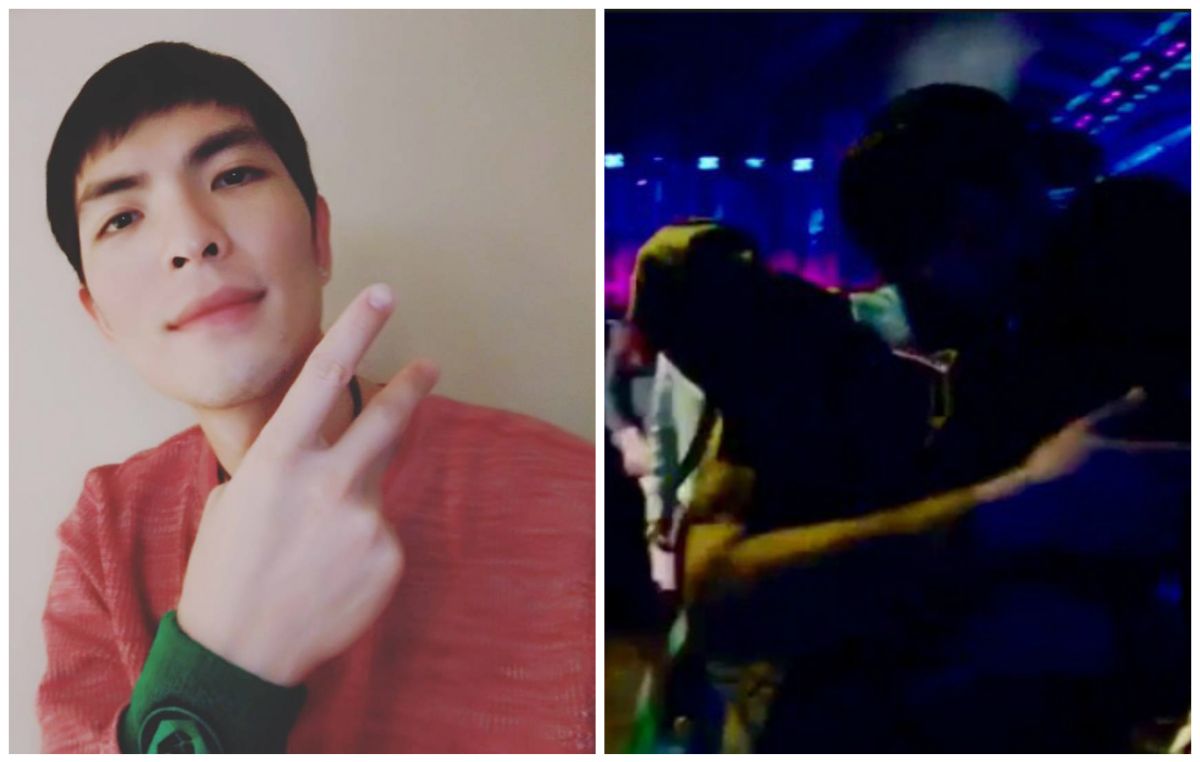▲蕭敬騰被拍到表演下台後，直接朝經紀人送上香吻。（合成圖／翻攝自蕭敬騰臉書、關愛八卦成長協會秒拍截圖，2017.02.13）
