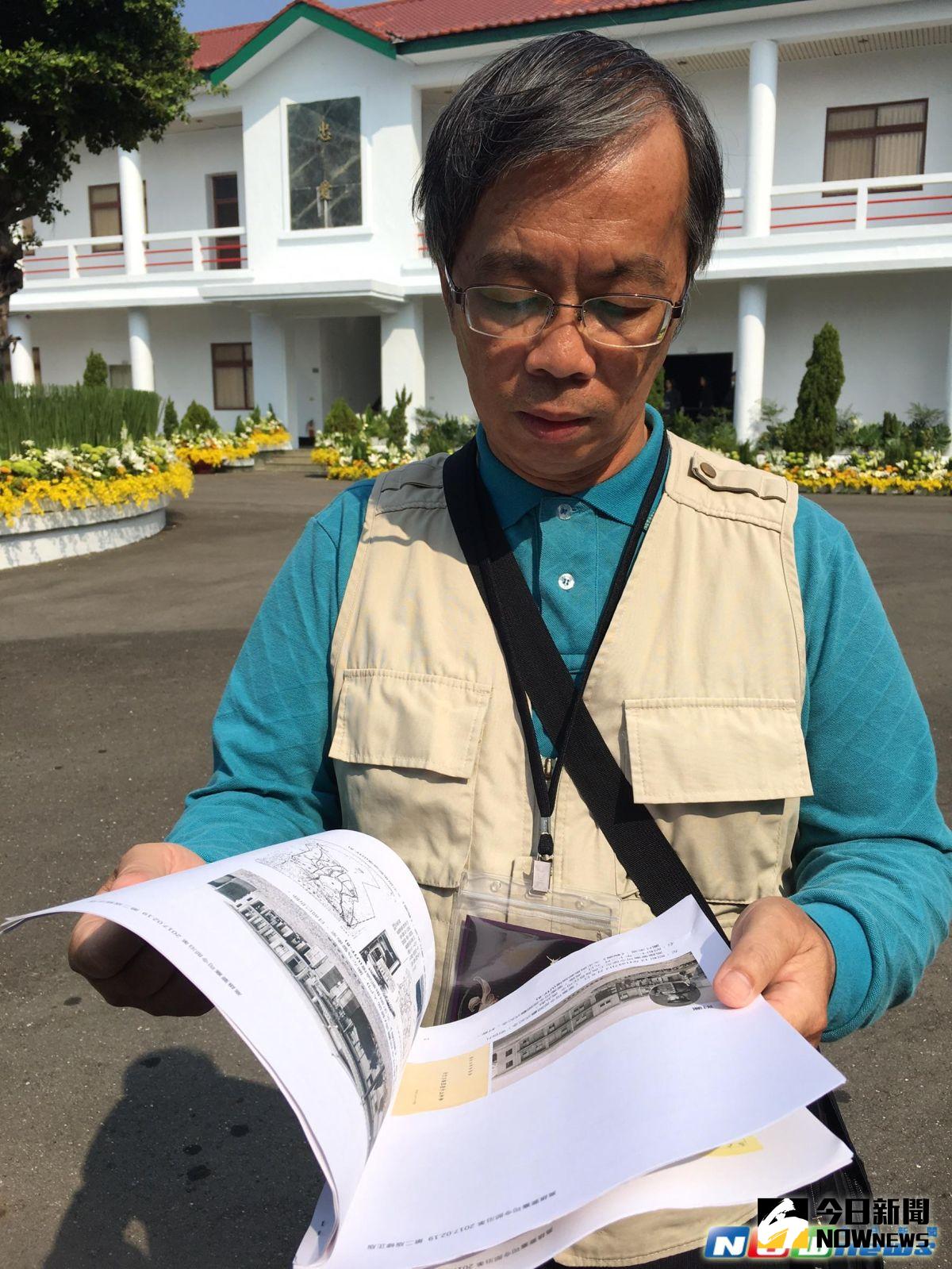 ▲高雄市舊城文化協會理事長郭吉清研究相關歷史多年，據歷史文獻表示，南區後備指揮部現地建物，在日治時期昭和12年(1937年)12月9日為高雄要塞司令部。（圖／記者宋德威攝，2017.3.1）