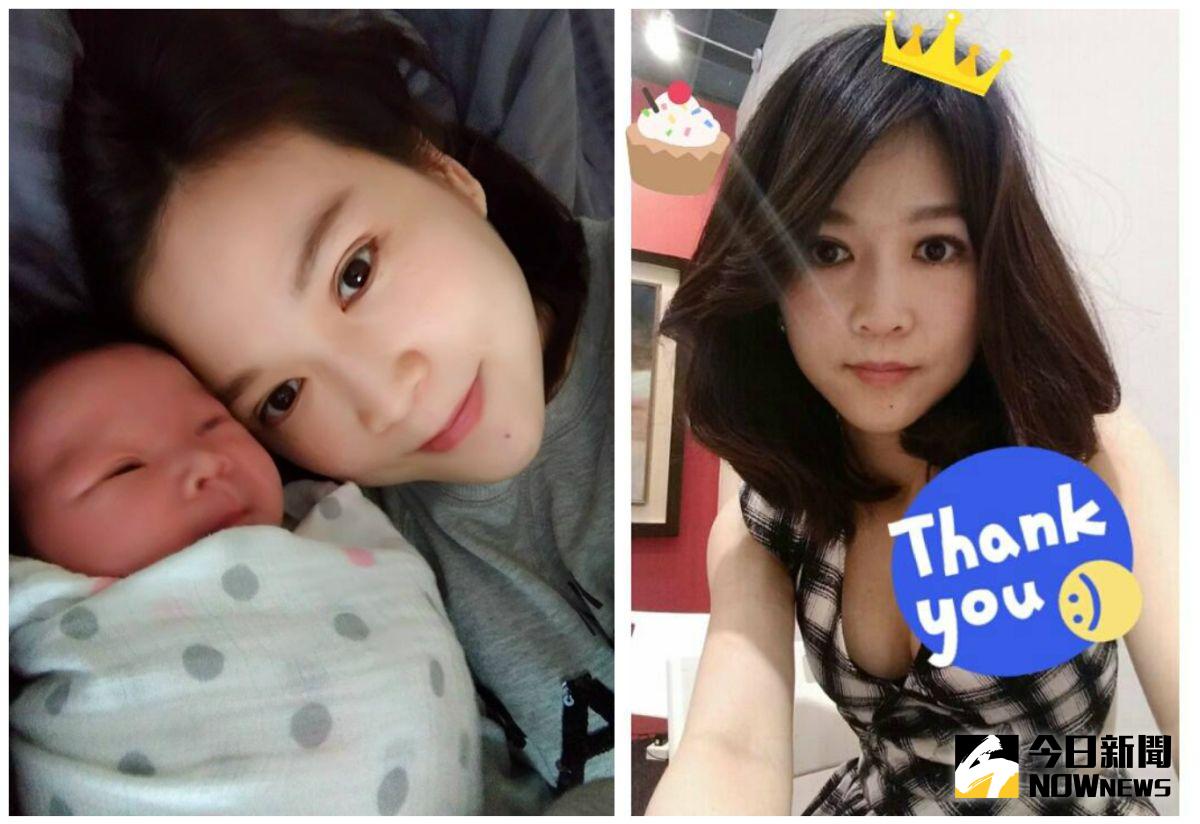 ▲田燕呢順利生產，寶寶的深邃雙眼皮遺傳媽媽好基因。（合成圖／翻攝自田燕呢臉書，2017.03.03）