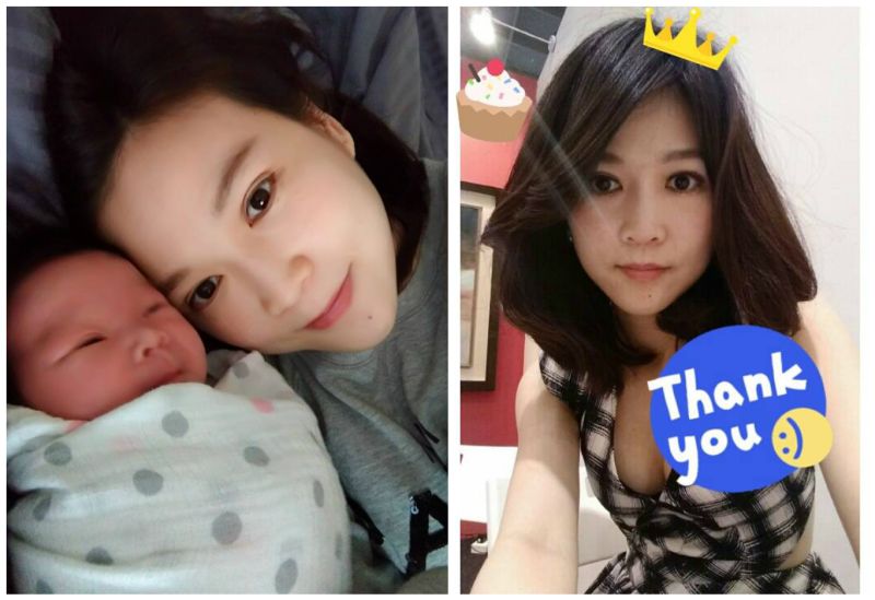 ▲田燕呢順利生產，寶寶的深邃雙眼皮遺傳媽媽好基因。（合成圖／翻攝自田燕呢臉書，2017.03.03）