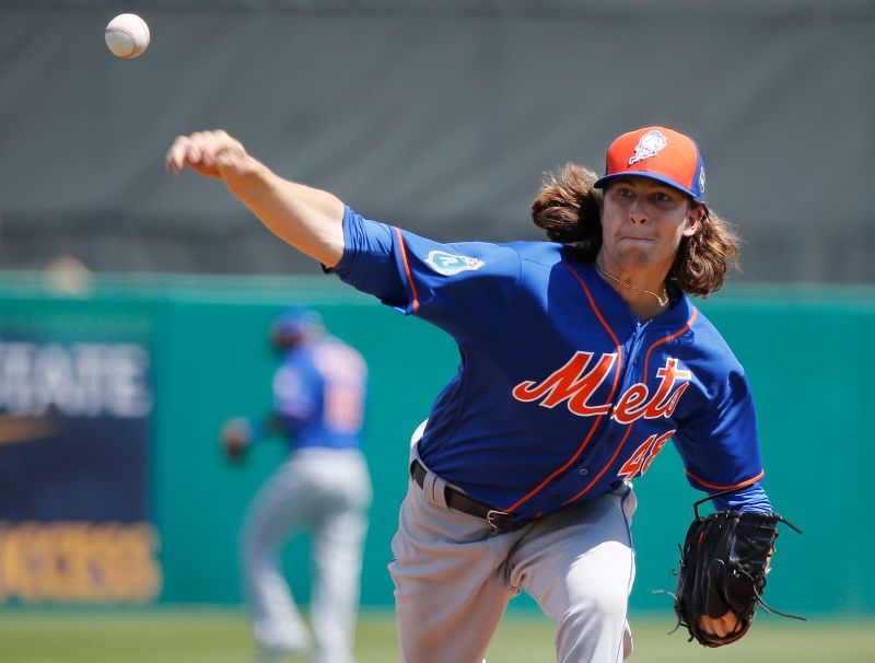 ▲大都會「飄髮哥」Jacob deGrom此役對馬林魚主投3局無失分。（圖／美聯社／達志影像）