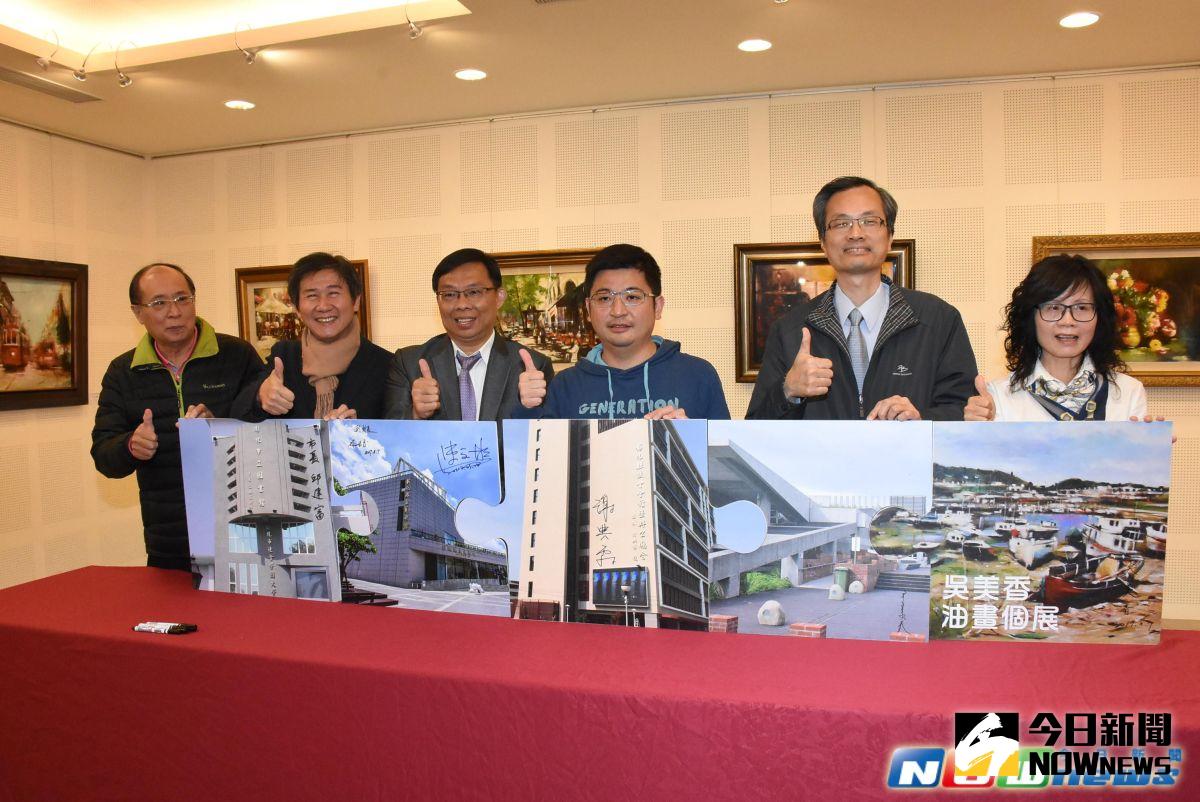 ▲彰化縣議會議長謝典霖、副縣長林明裕、畫家吳美香等人共同為組成藝文特區拼圖揭開序幕。（圖／記者陳雅芳攝，2017.3.7）