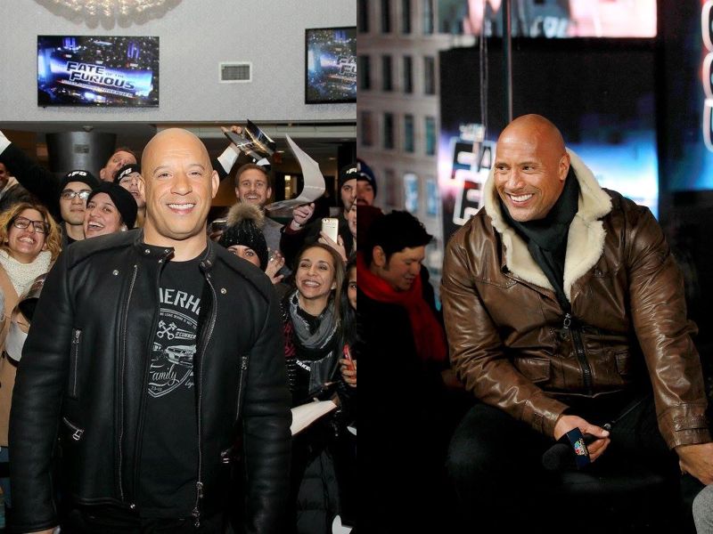 ▲傳聞巨石強森（右）和馮迪索戲裡戲外火藥味都濃。（圖／翻攝自玩命關頭臉書，2017.03.24）