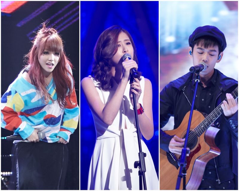 ▲張惠妹姪女ANNA（左起）、天王製作人林明陽力捧新人SWAY、周杰倫接班人葉懷佩決戰舞台。（合成圖／亞洲超新星，2017.03.21）