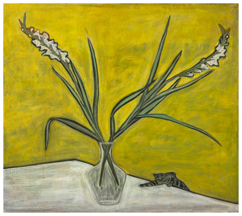 ▲常玉的這幅〈花〉，在靜物-花與動物-貓之間，營造出一種騷動、不安的趣味。（圖／史博館提供）