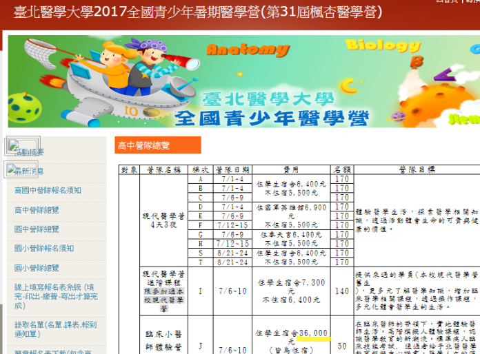 ▲台北醫學大學營隊價格出現3萬6讓網友相當驚訝。（圖／翻攝自台北醫學大學）