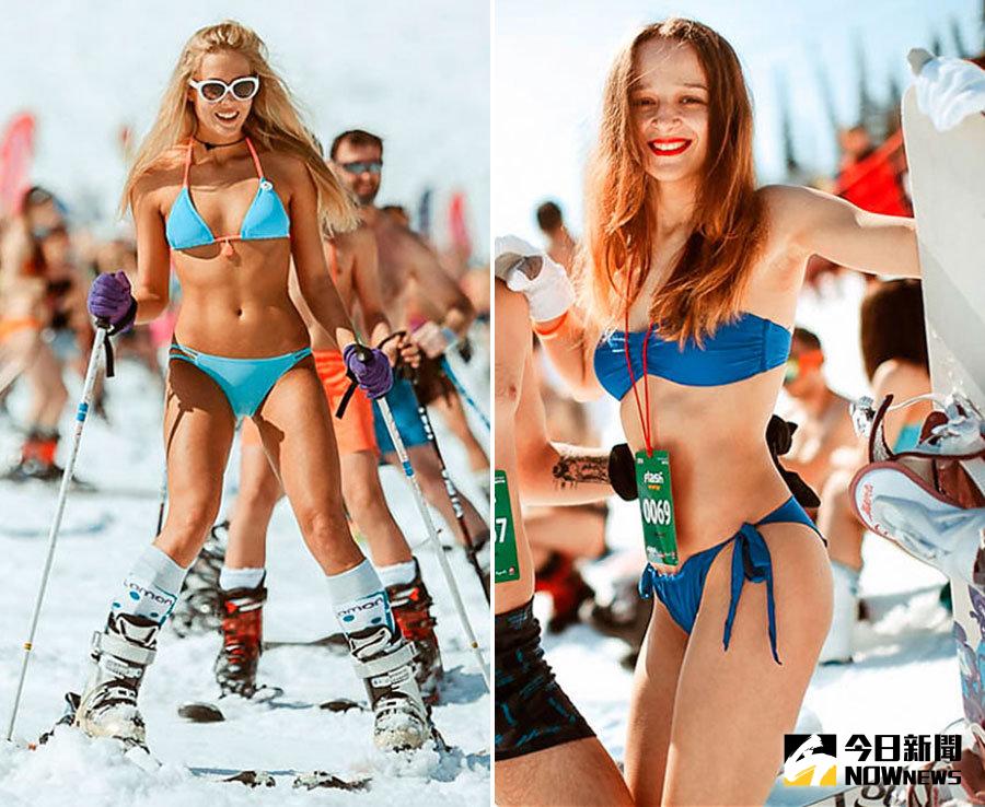 ▲俄羅斯舉辦滑雪季，辣妹穿比基尼超養眼。（圖／翻攝自dailystar）