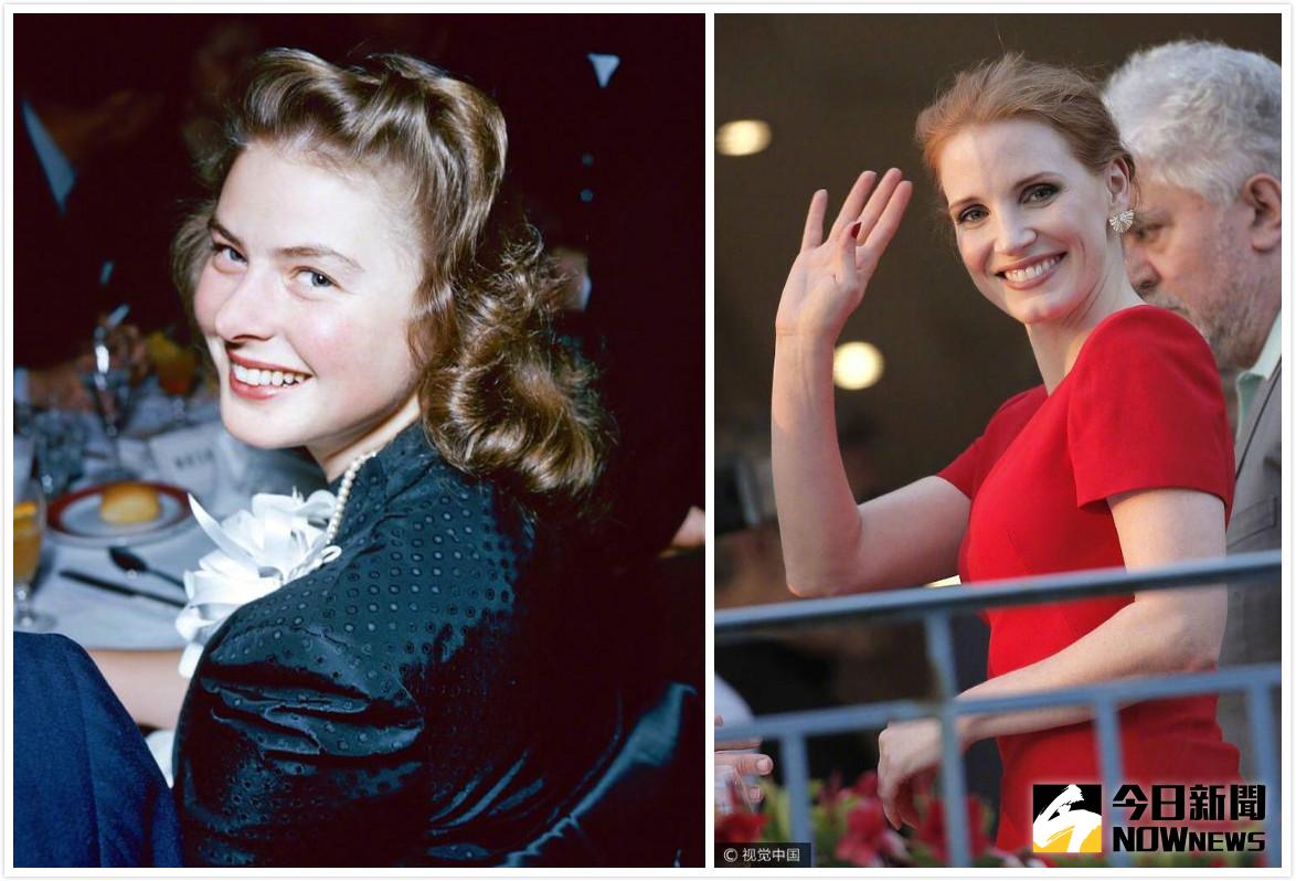 ▲潔西卡雀絲坦（右）將飾演《北非諜影》傳奇女星英格麗褒曼（左）。（圖／翻攝自新浪娛樂，2017.05.23）