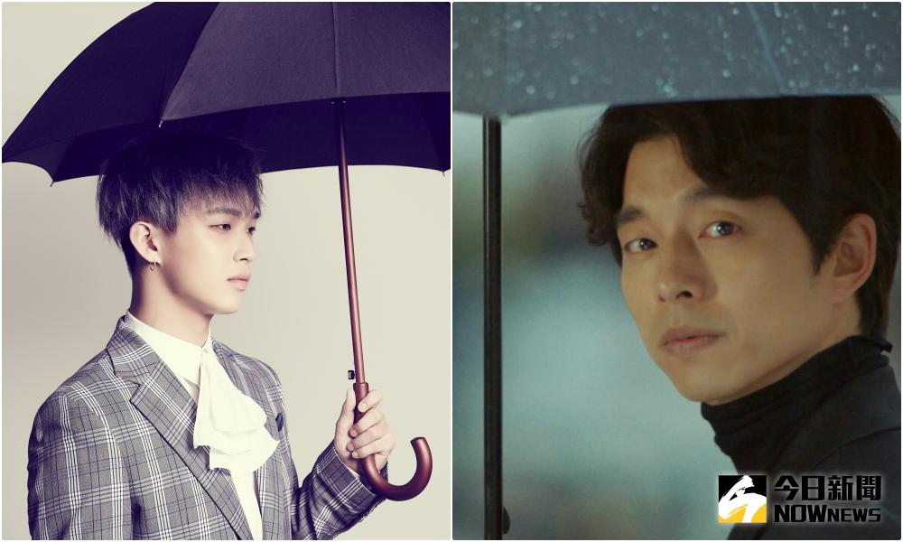▲任炫植（左）撐傘造型激似金信。（圖／亞士傳媒、Cube、衛視中文台提供，2017.5.3）