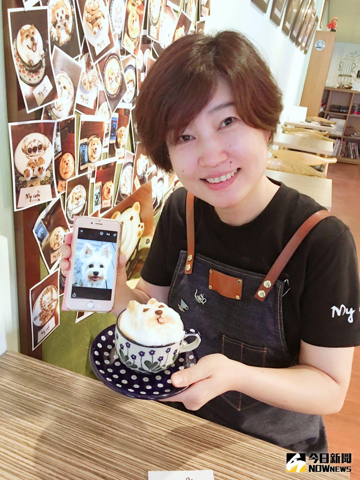 ▲咖啡雕花達人張桂芳，創作經驗豐富，立體拉花直逼神人境界。（圖／記者陳佩琪攝，2017.5.24）