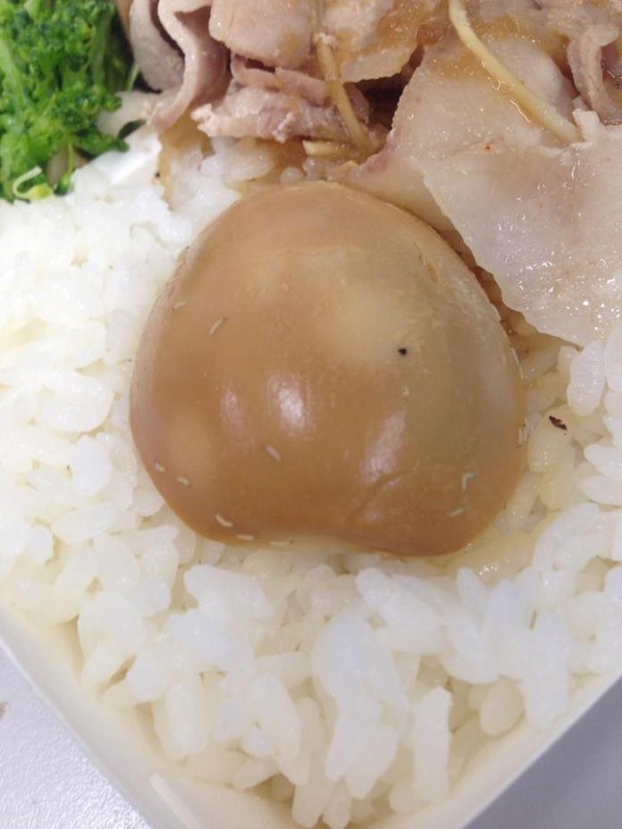 ▲清大學生Po出在餐廳所買的便當裡，可見滷蛋爬滿小蟲。（圖／翻攝「靠北清大」臉書。）