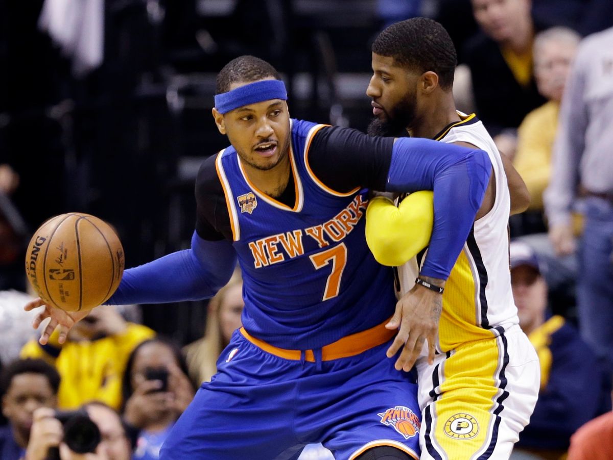 ▲Paul George（右）和Carmelo Anthony（左）都是火箭下一個追逐的目標（圖／美聯社／達志影像）