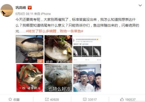 截圖來自浙江高考語文閱讀題原作者鞏高峰的微博。