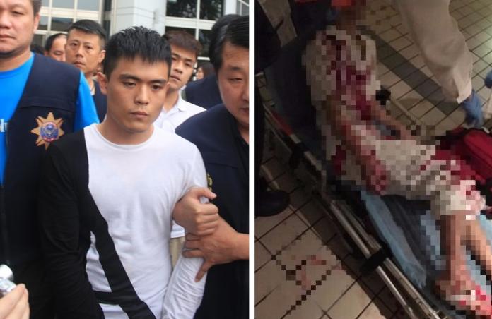 ▲苟桓銘（圖左白衣）曾涉信義殺警案，拿紅龍柱重擊員警薛貞國，被判處12年徒刑，不料之後又接連犯下這起砍人案。（資料圖片／中央社）