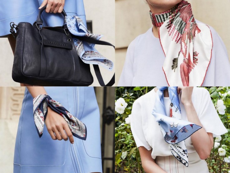 ▲春夏穿搭好無聊？一條絲巾三種打法、一秒讓妳變有型。（圖／LONGCHAMP ）
