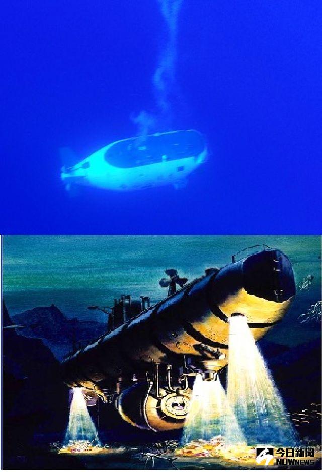 上圖：6月1日，「蛟龍」號載人潛水器離開「向陽紅09」科學考察船緩緩進入水中。 下圖：《海底兩萬裡》主人翁乘坐神奇的「鸚鵡螺」號，在全球海底遨游一路所見所聞，幻想了奇異多姿的海底世界。