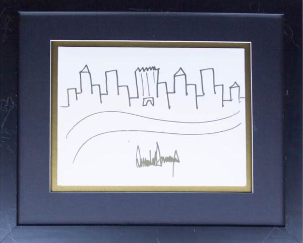 美國總統川普的素描在拍賣會上以2萬9184美元（約新台幣88萬5000元）賣出。（圖／翻攝自NATE D. SANDERS AUCTIONS）