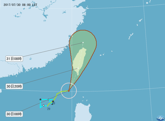 ▲海棠颱風逐漸接近台灣，氣象局持續針對全台發布豪雨特報。（圖／中央氣象局）
