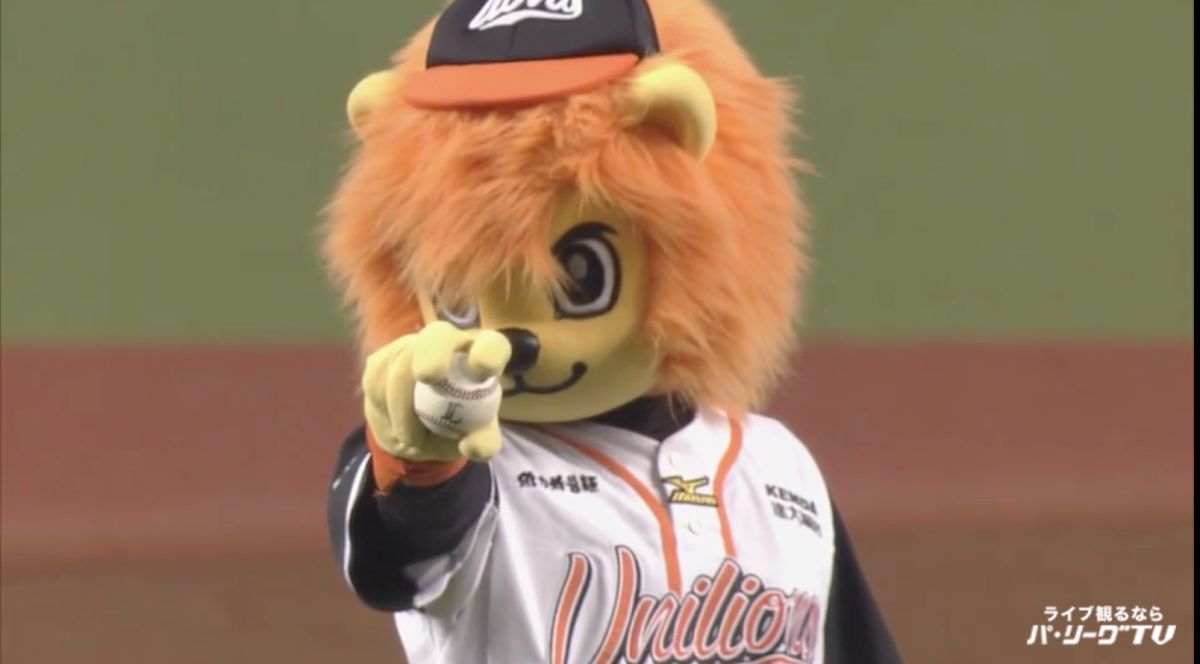 統一獅隊吉祥物萊恩。（圖／取自太平洋聯盟ＴＶ）