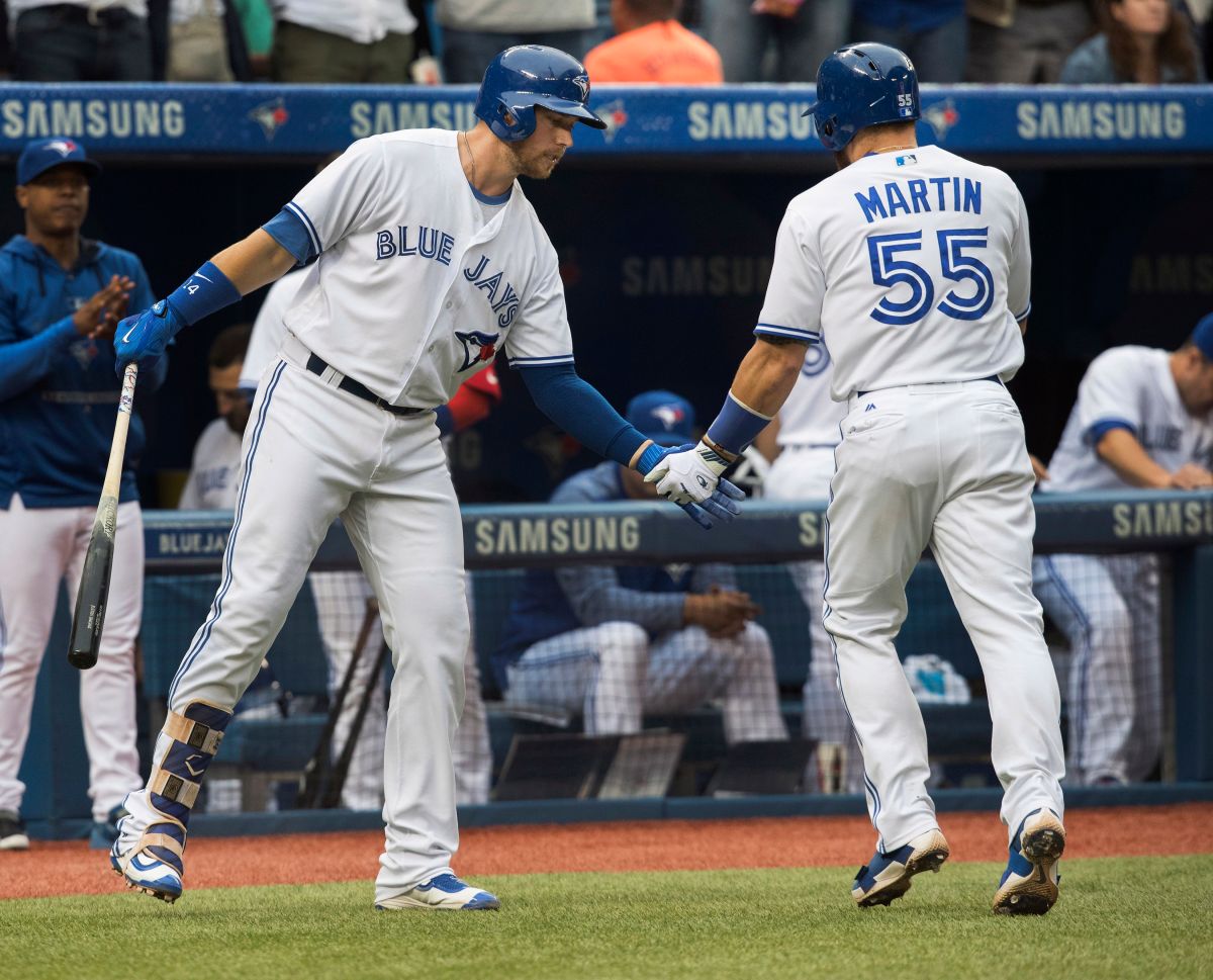 藍鳥隊捕手Russell Martin是這場比賽獲勝的重要關鍵（圖／美聯社／達志影像）