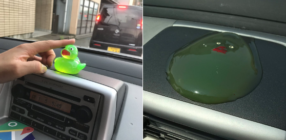 ▲日本網友將造型鴨放在車內。（圖／翻攝自@shiohitoshi推特）