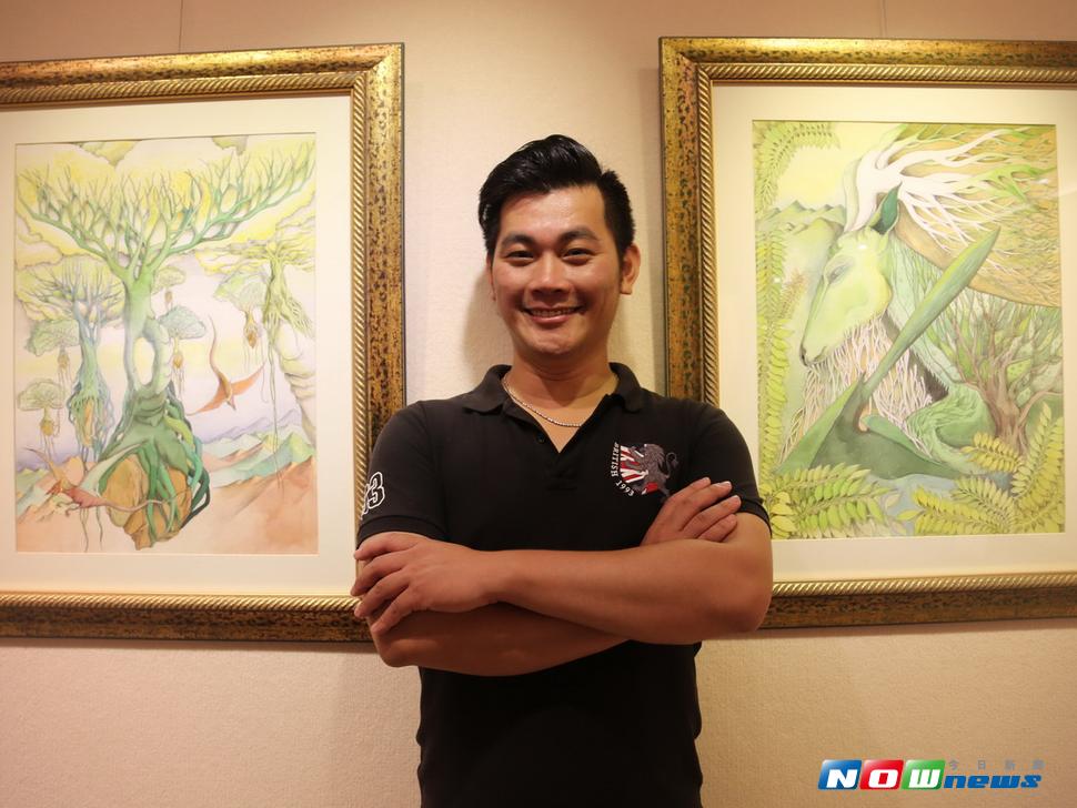 插畫家張家霖的「護樹族的奇幻旅程」作品中，將台中屯區山城打造成一處神奇魔幻的迷人異域。〈圖／記者黃玿琮攝2017.7.17〉