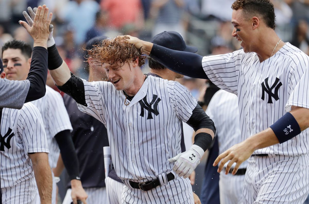 洋基隊新秀Clint Frazier（中）。（圖／美聯社／達志影像）