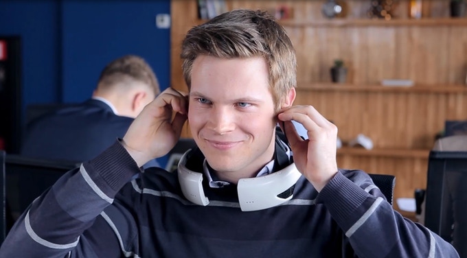 ▲Hushme像是頭罩式耳機和耳罩的結合體，未使用時可以像頭罩式耳機一樣掛在脖子上。（圖／擷取自www.kickstarter.com）