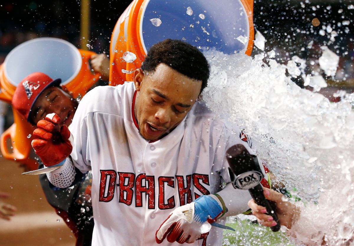 響尾蛇隊Ketel Marte擊出再見安打。（圖／美聯社／達志影像）