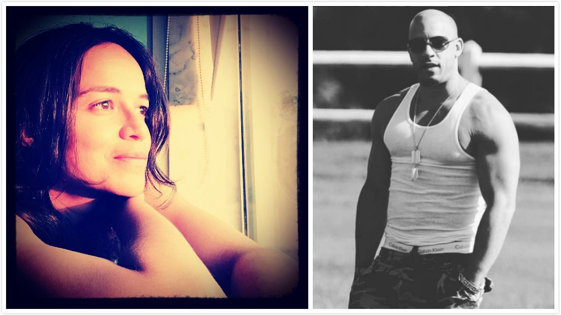 蜜雪兒（左）揚言不尊重女性就要離開劇組，讓馮迪索（右）趕忙拍拍安撫。（圖／翻攝自IG , 2017.07.02）