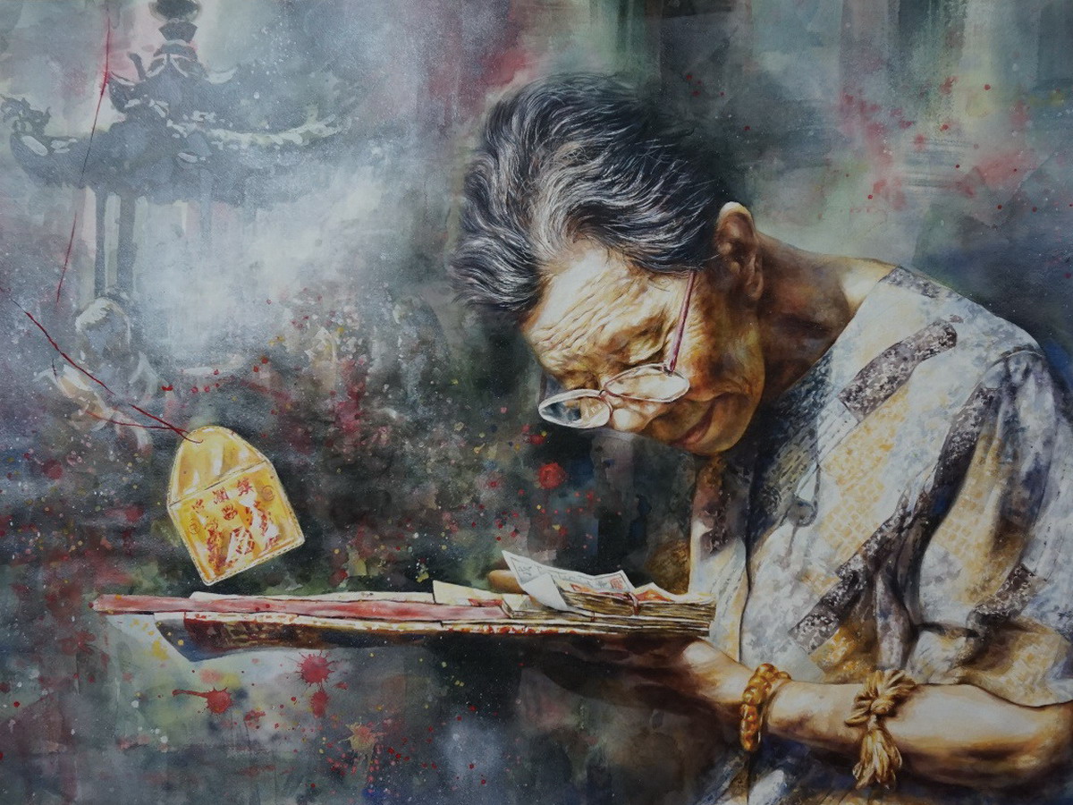 大專院校及社會組第一名謝家容作品「祈」，融入平安符、籤詩、香亭等元素。（圖／葫蘆敦文化中心提供2017.8.24）