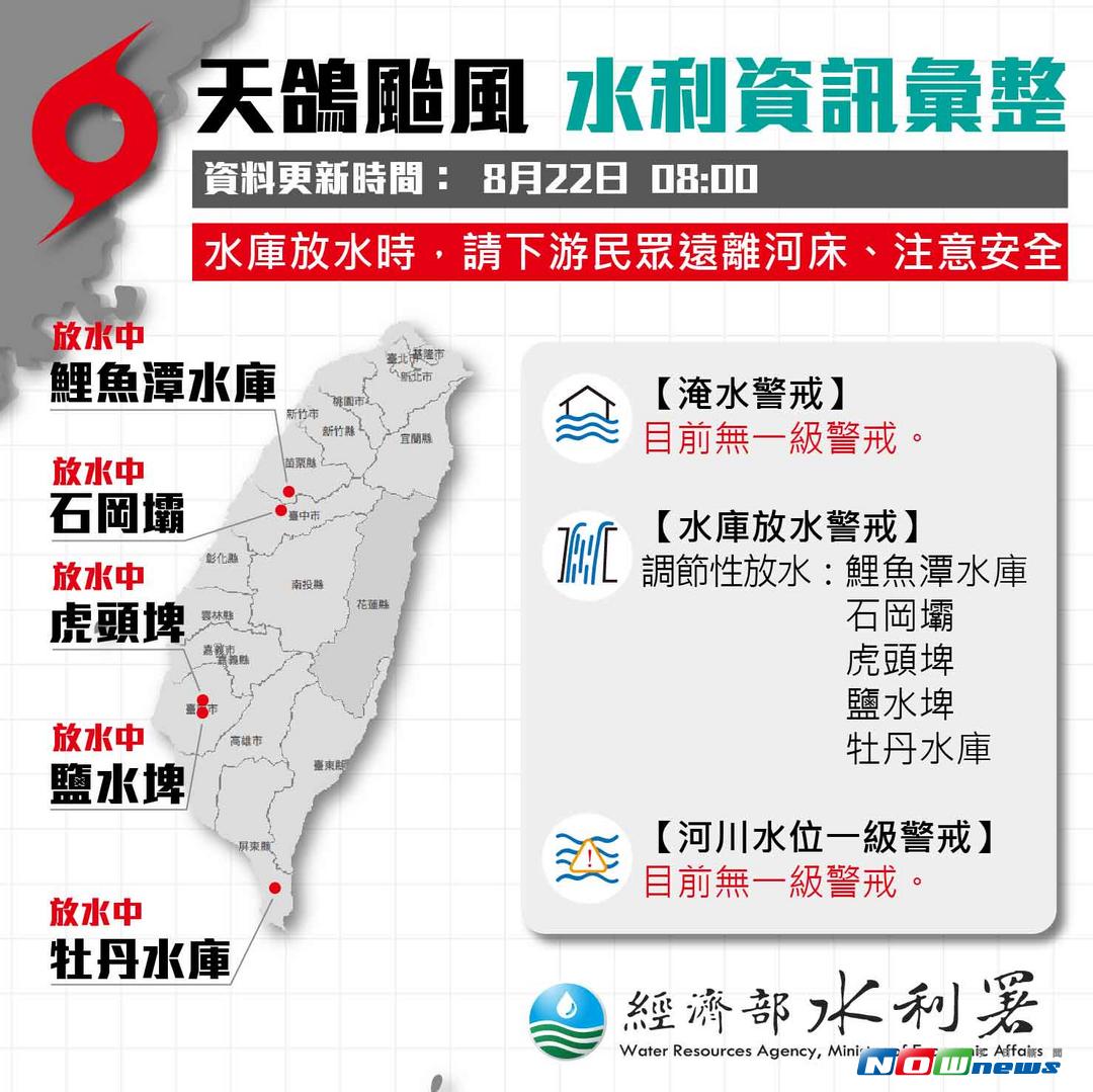 ▲輕颱天鴿來襲，經濟部水利署針對部分水庫預先進行調節性放水。（圖／水利署提供）