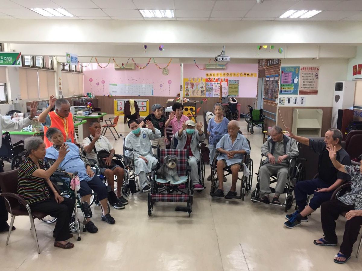 ▲員山榮民分院日間照顧中心進行寵物治療。（圖／記者李清貴翻攝 , 2017.09.18）
