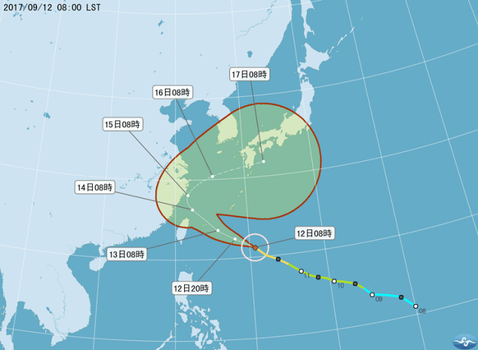 ▲氣象局預估最快在今（12）日下午2時30分針對泰利颱風發布海上警報。（圖／翻攝自中央氣象局）