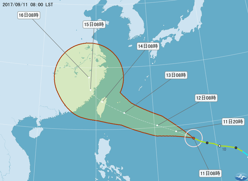 ▲泰利颱風路徑圖。（圖／翻攝自中央氣象局）