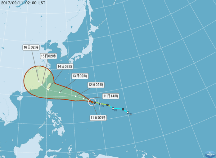 ▲泰利颱風最快將在今晚增強為中颱，並且，未來有可能變為強颱直撲台灣。（圖／翻攝自中央氣象局）