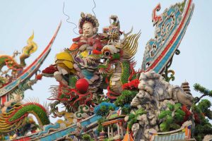 北港朝天宮，剪黏，旗球。資料來源：老古板的古建築之旅