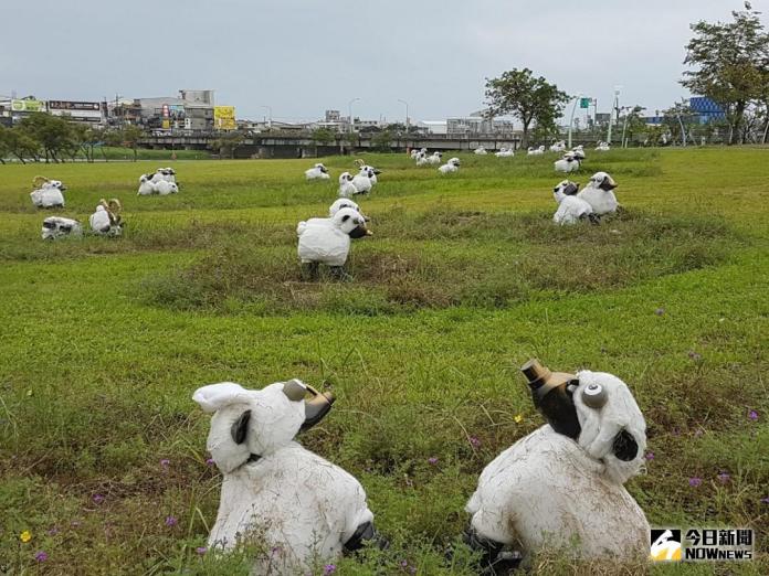 ▲ 宜蘭河濱公園以「羊群」為意象的裝飾物。（圖／記者李清貴攝 , 2017.10.30）