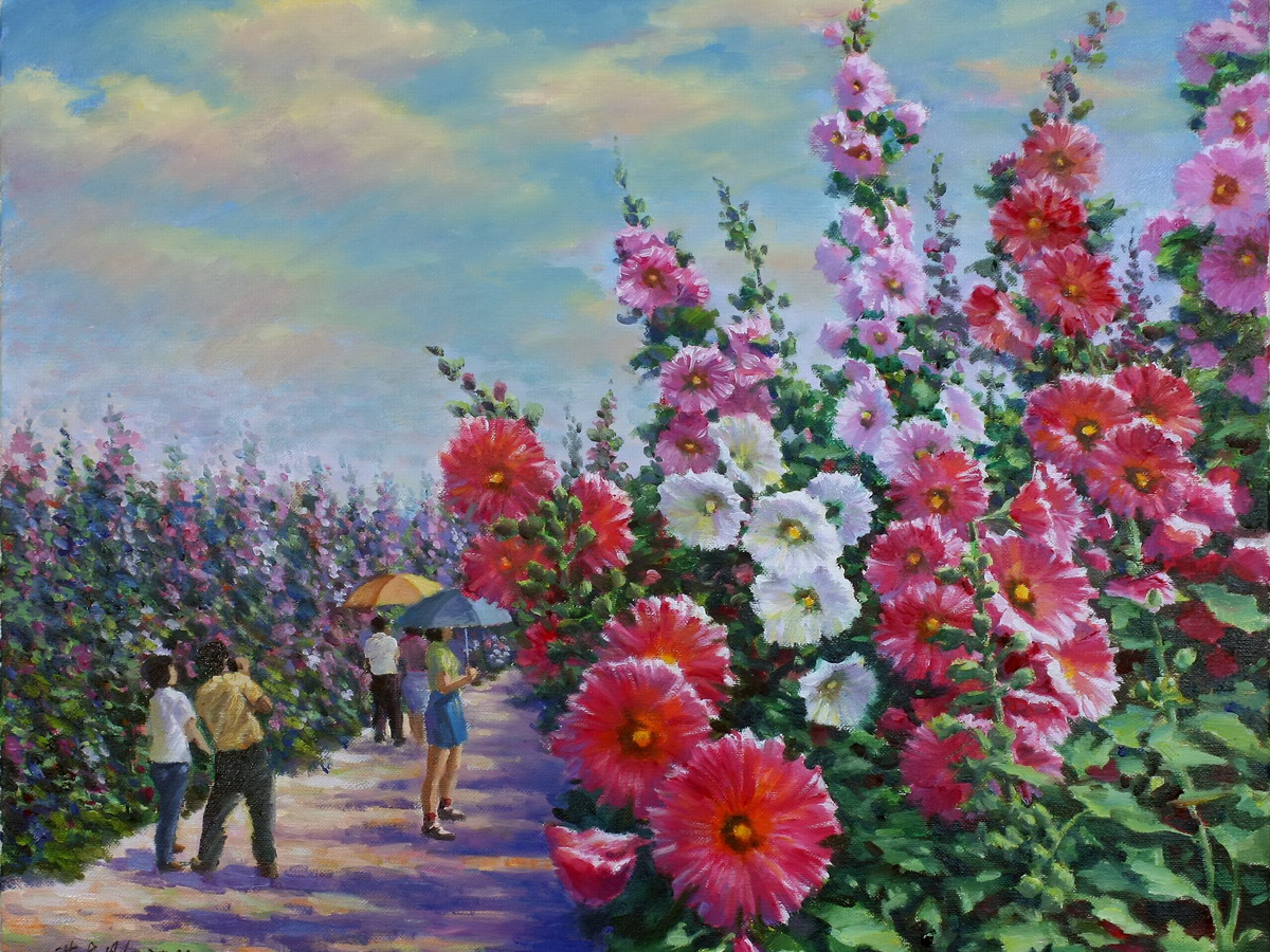 ▲洪東助以兒時記憶為創作養分和題材，用心吸收家鄉風土民情的精華，作品呈現印象寫實畫風。（圖／葫蘆墩文化中心提供）