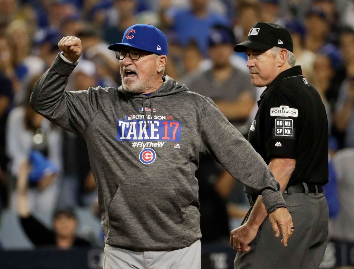 ▲小熊總教練Joe Maddon和裁判理論。（圖／美聯社／達志影像）