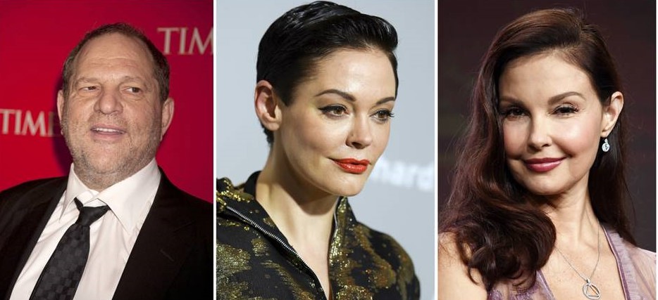 ▲蘿絲麥高溫（中）和艾希莉賈德（右）都坦承，曾被哈維溫斯坦（左）性侵及性騷。（圖／美聯社，2017.10.07）