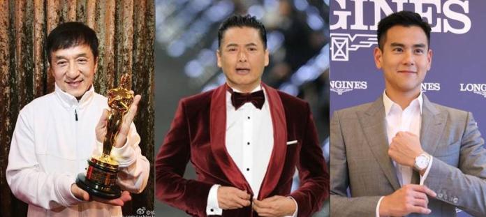 ▲成龍（左）和周潤發片酬相當，彭于晏（右）則是台灣唯一進榜的演員。（合成圖，2017.11.19）
