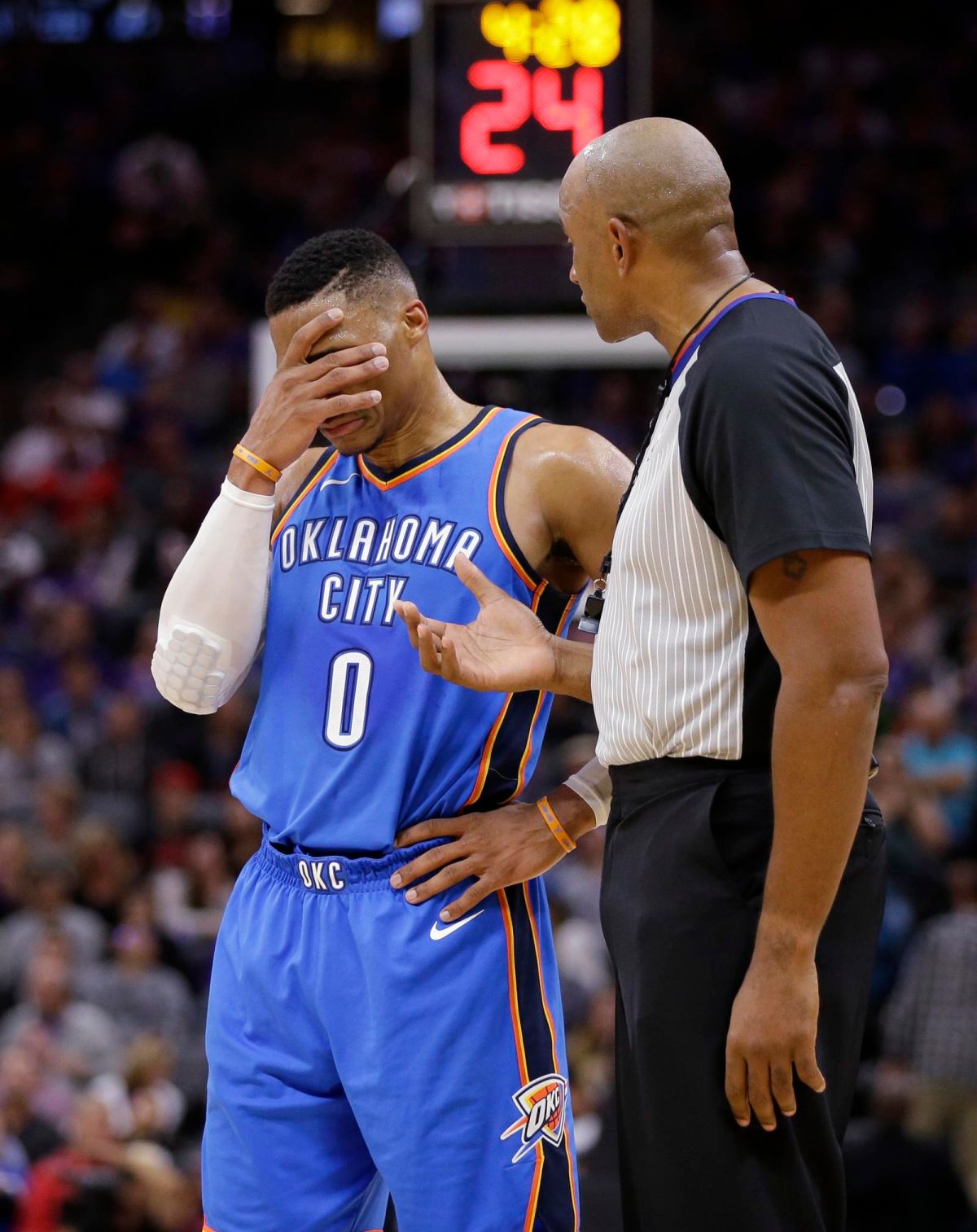 ▲Russell Westbrook因批判才裁判遭聯盟罰款。（圖／美聯社／達志影像）