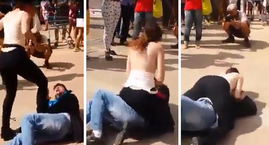 ▲女子受不了男子的性騷擾，當眾脫衣甩奶攻擊。（圖／翻攝自每日郵報 , 2017.11.02）