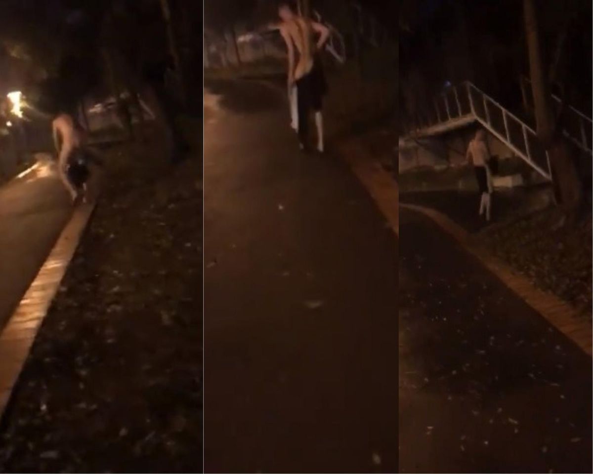 ▲暴露男子發現遭拍攝趕緊穿上衣物落荒而逃。（圖／翻攝自「爆料公社」 臉書）