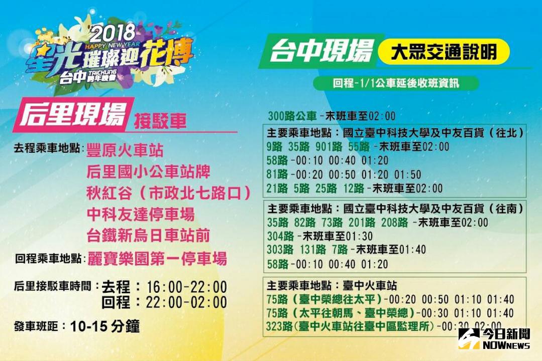 ▲台中現場與后里現場大眾交通說明圖。（圖／新聞局提供 , 2017.12.28）