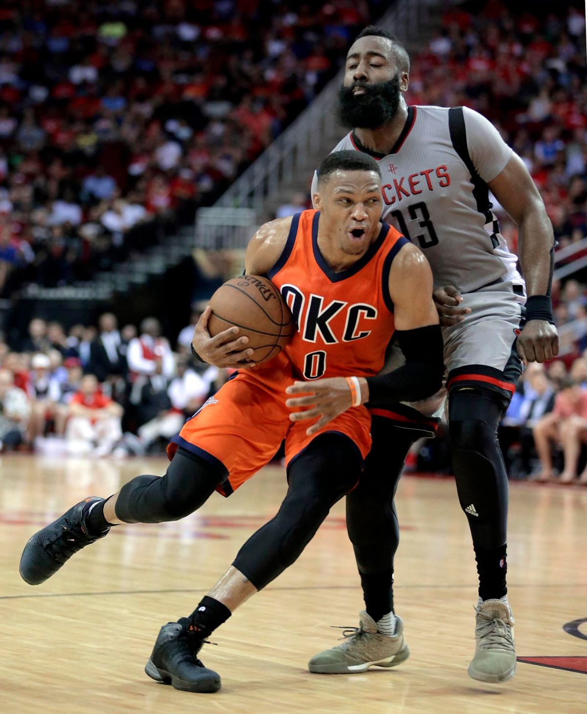 ▲James Harden\\(右\\)和 Russell Westbrook\\(左\\)。（圖／美聯社／達志影像）