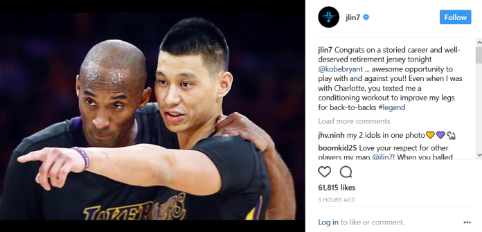 ▲林書豪在社群網站上放出與Kobe Bryant的合照。（圖／擷取至林書豪Instagram）